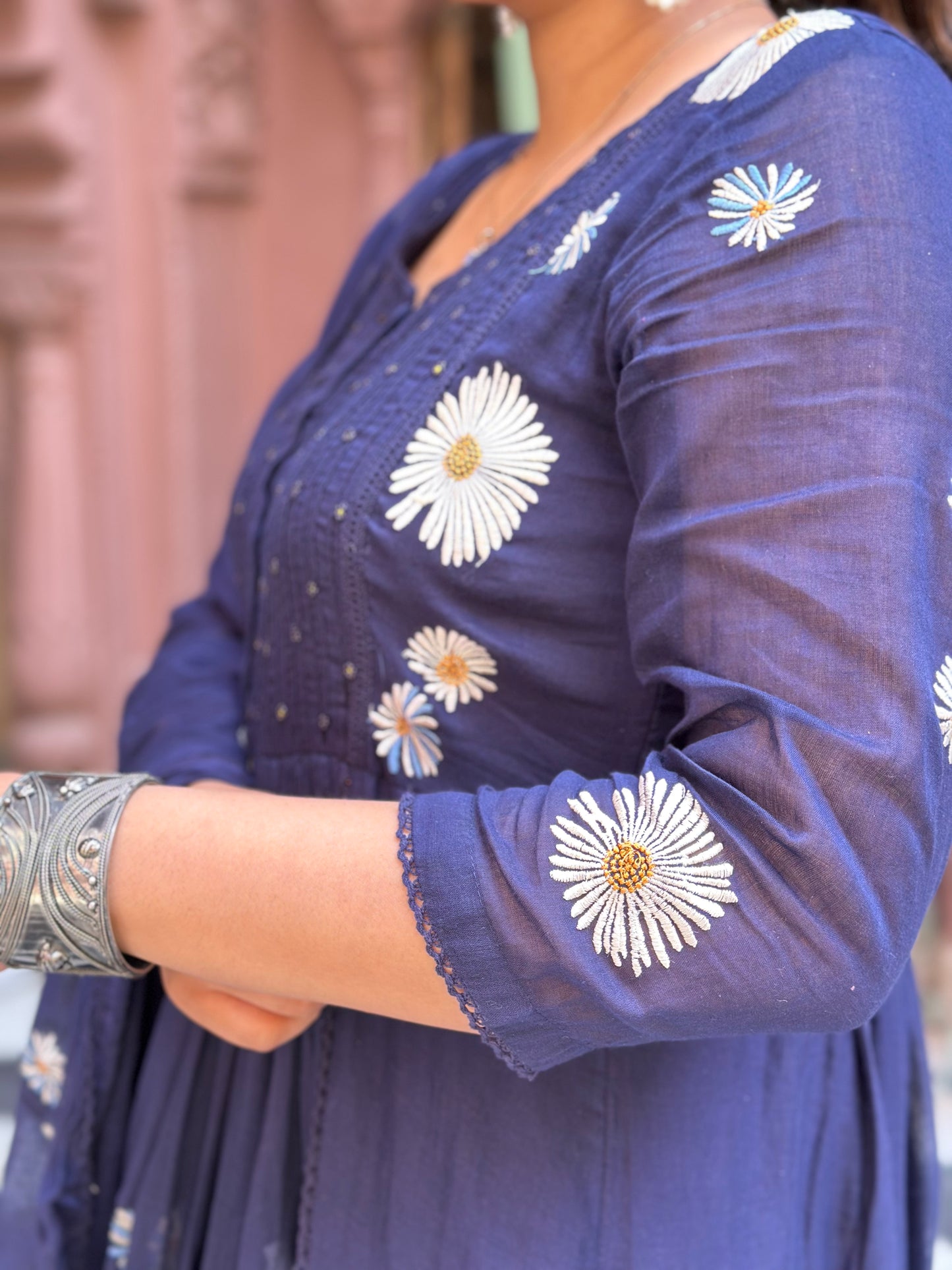 Women Embroidered Pure Cotton Kurta Set (RR1001-Blue)