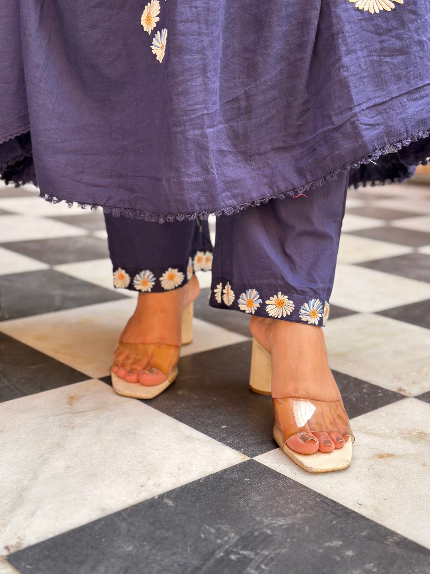 Women Embroidered Pure Cotton Kurta Set (RR1001-Blue)