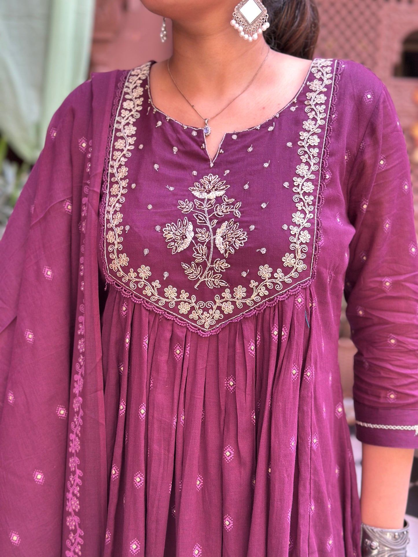 Women Embroidered With Adda Work Pure Cotton Kurta Set (RR1003-Purple)