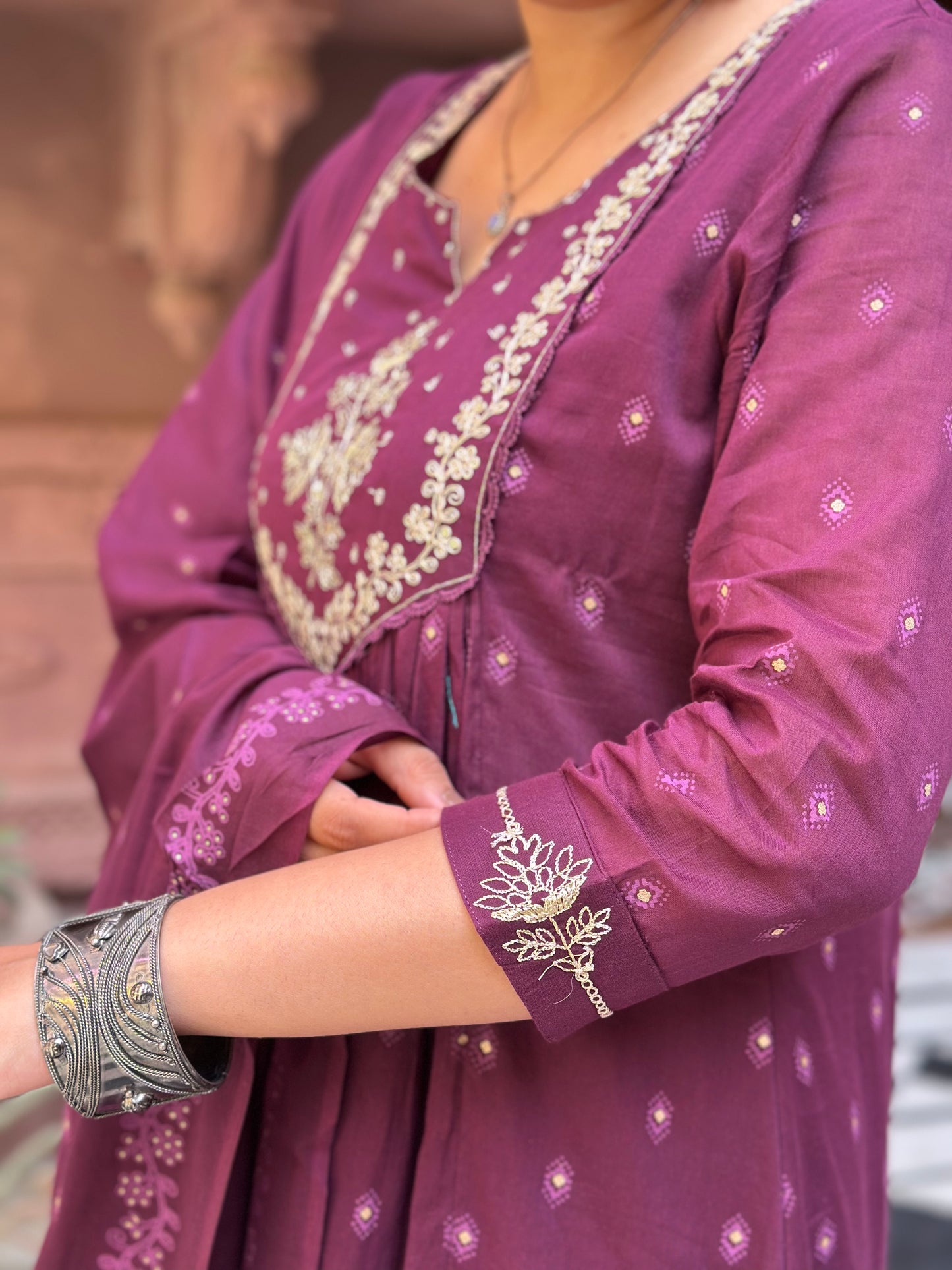 Women Embroidered With Adda Work Pure Cotton Kurta Set (RR1003-Purple)
