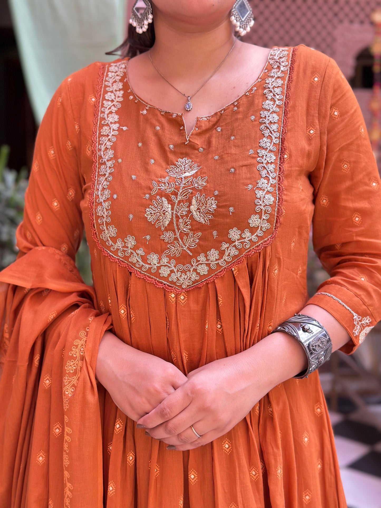 Women Embroidered With Adda Work Pure Cotton Kurta Set (RR1004-Orange)