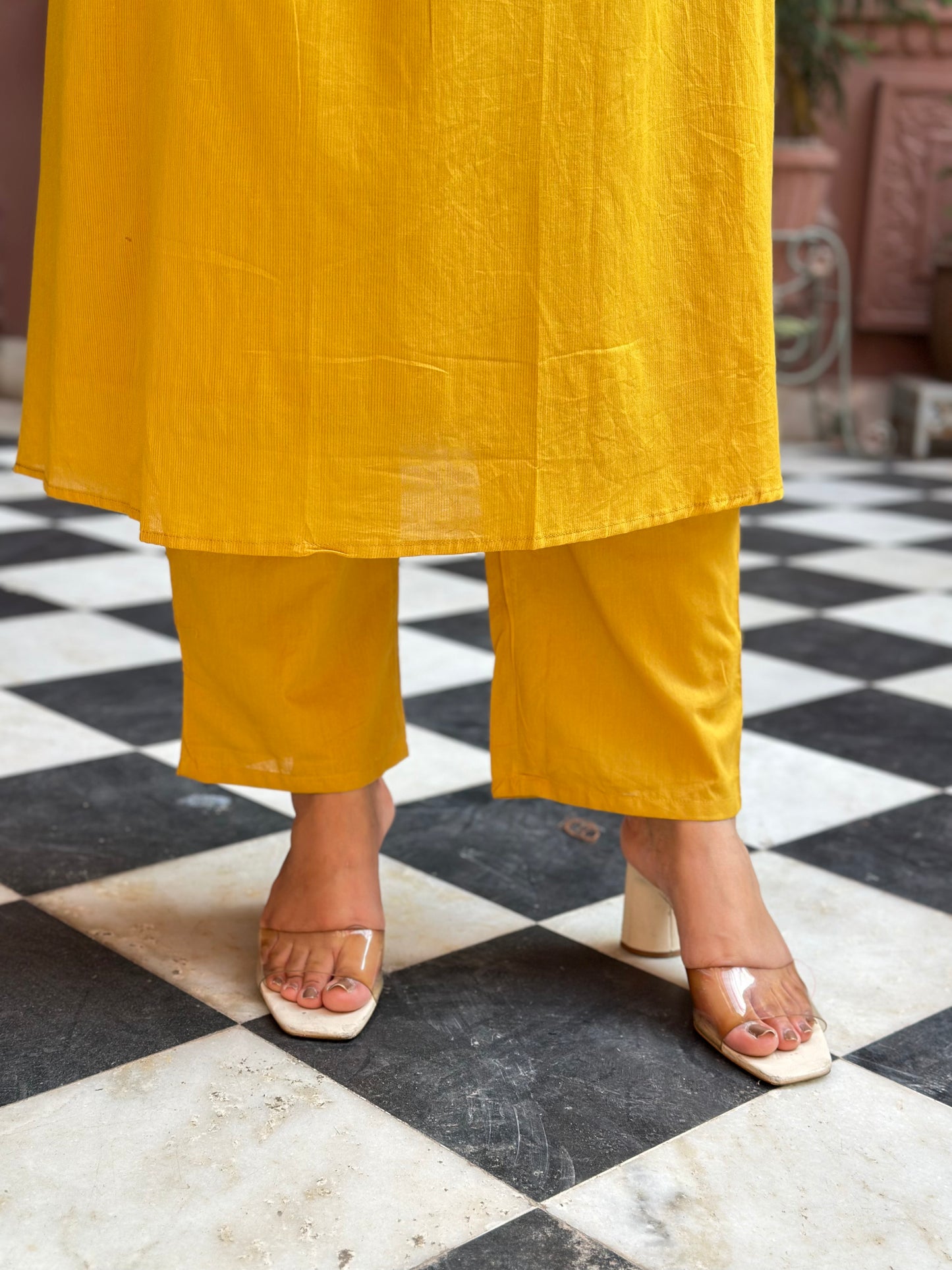 Women's Mustard Embroidered Cotton Anarkali Kurta Set – Festive Wear (RR1010-Mustard)