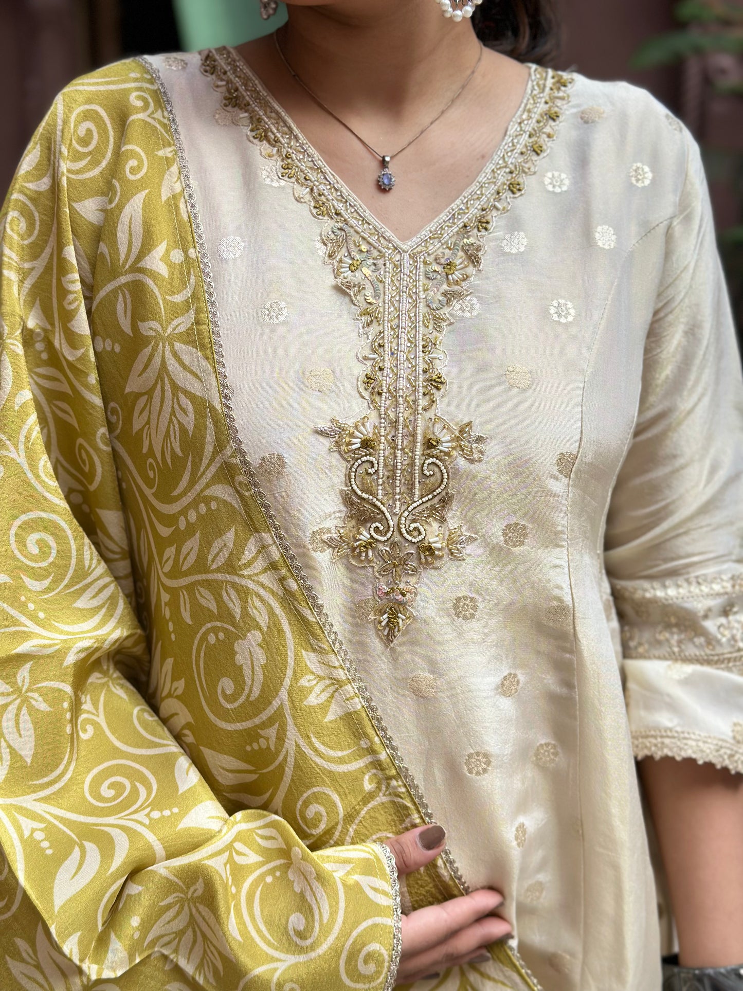 Women's White Anarkali Kurta Set with Adda Work & Organza Dupatta – Festive Wear (RR1014-White)