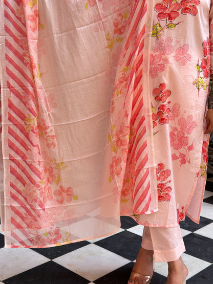 Women's Peach Cotton Straight Kurta Set with Adda Work – Festive Wear (RR1005-Peach)