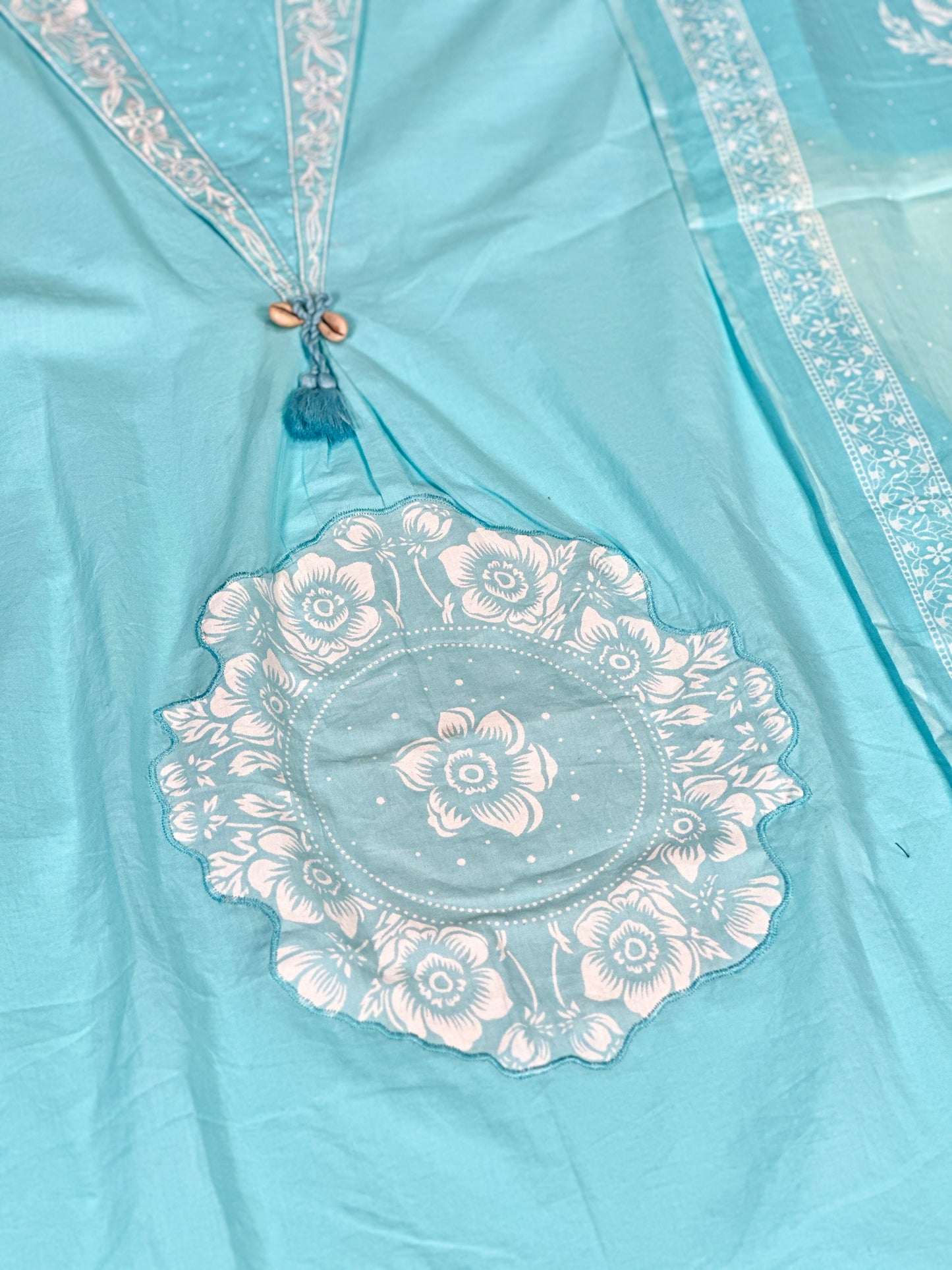 Skyblue Anarkali Cotton Kurta Set – Thread Embroidery Festive Wear (RR1373-Skyblue)